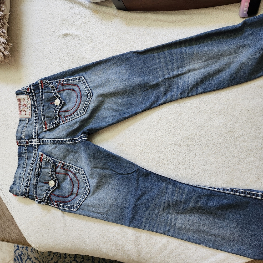 True Religion Blue Straight Jeans with Vintage Wash
